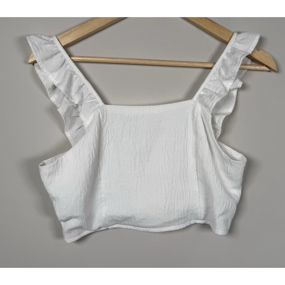 Pink Lily White Ruffle Strap Crop Tank